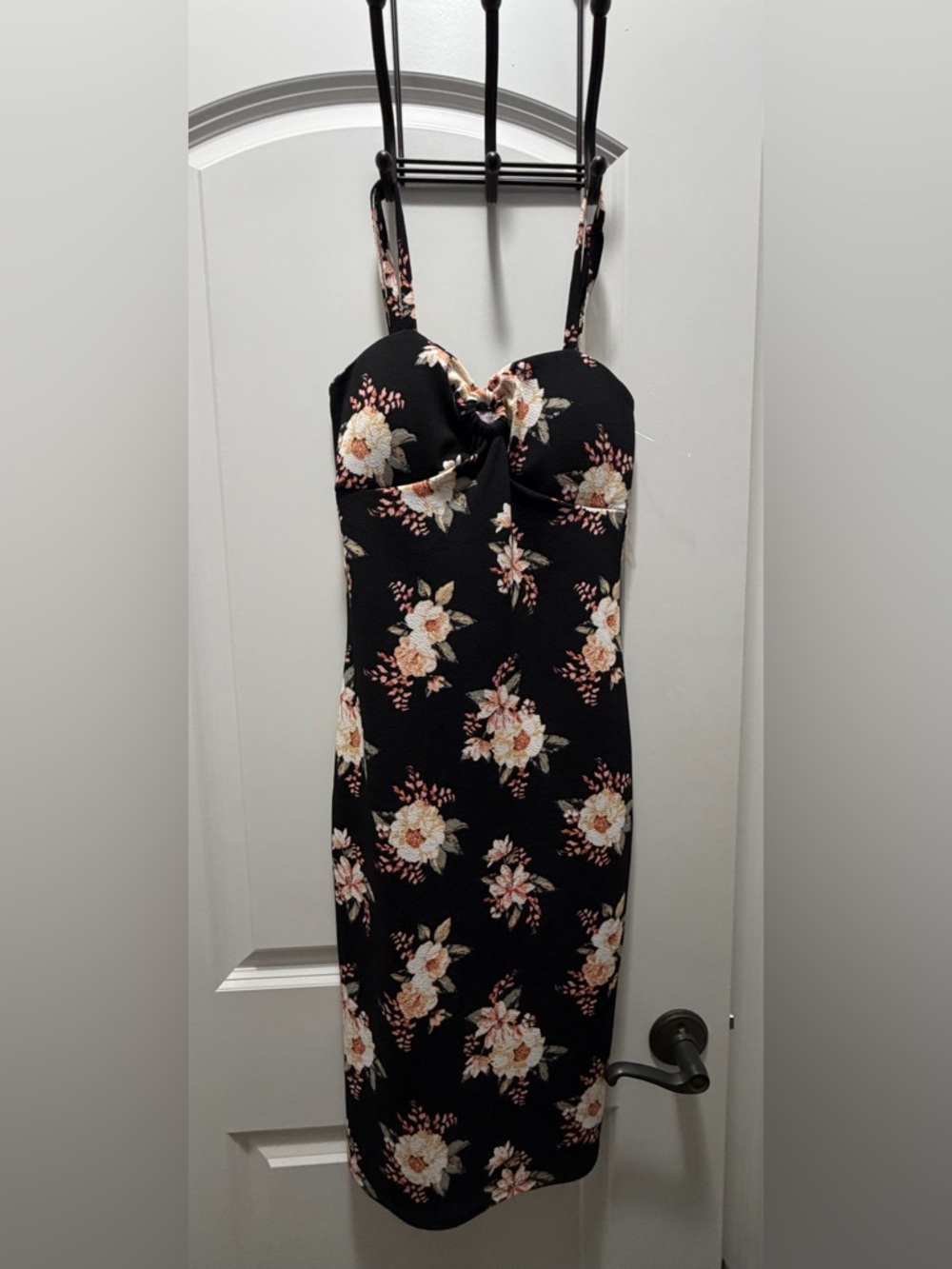No Boundaries Black Floral Midi Dress with Tie-Front
